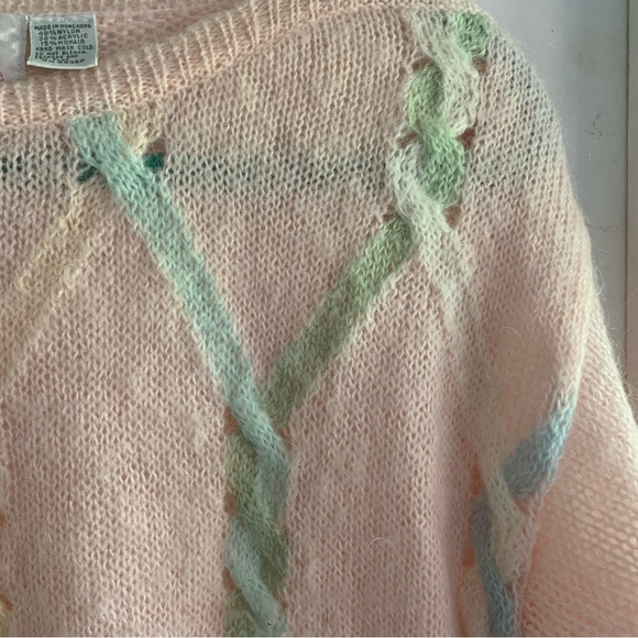 Vintage size small pastel fuzzy boatneck sweater - Picture 3 of 8